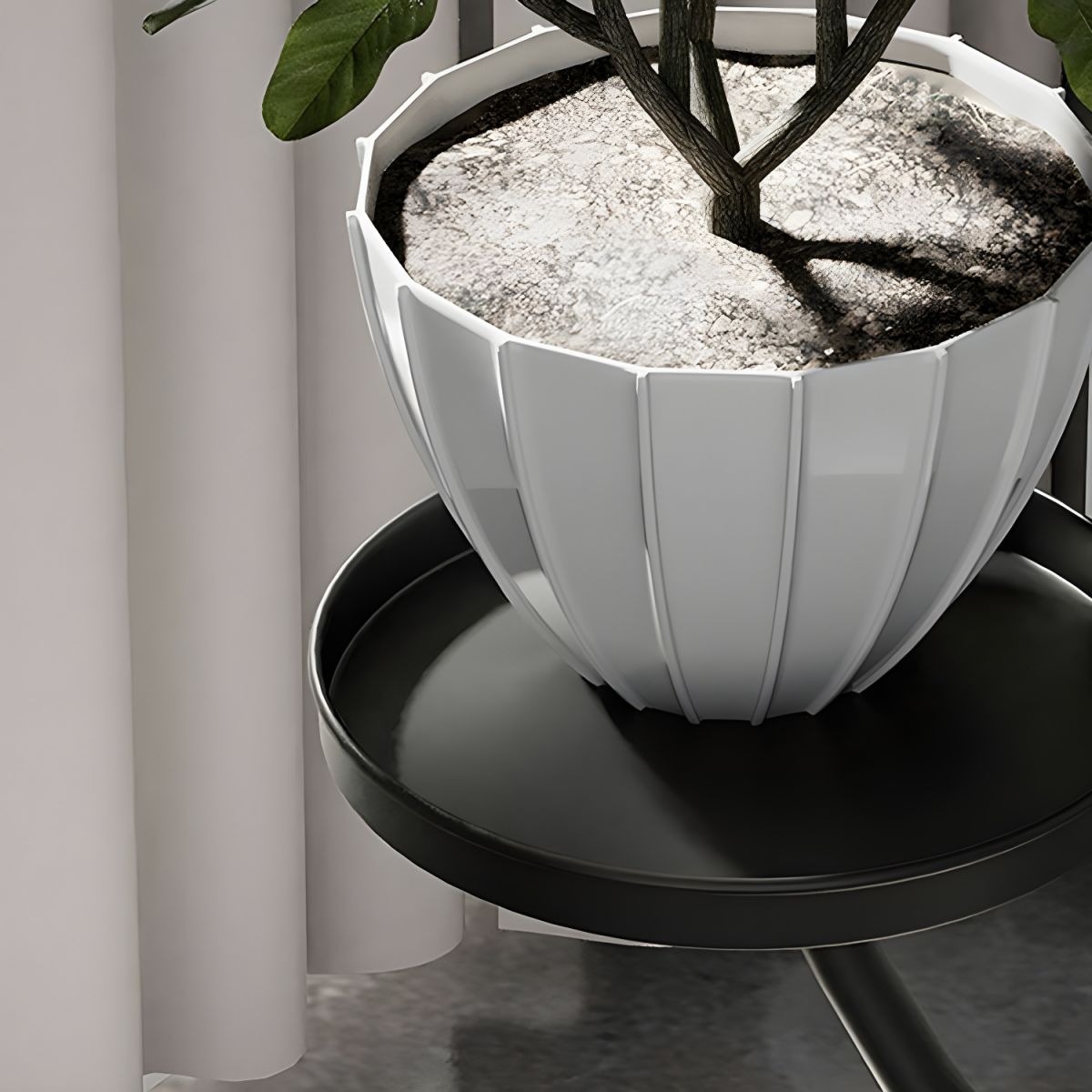 Elegant Round Metal Plant Stand with 3 Shelves and Stone Base