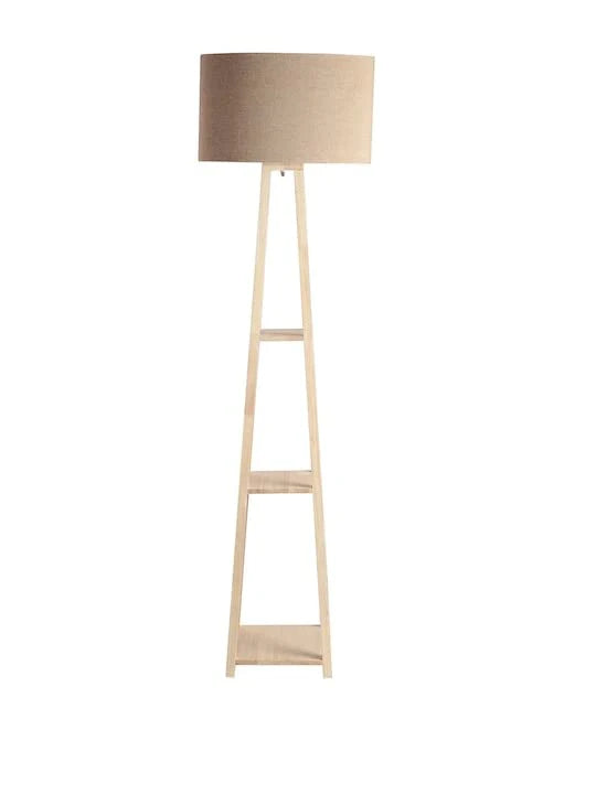 Teak Wood Floor Lamp with Storage Shelf