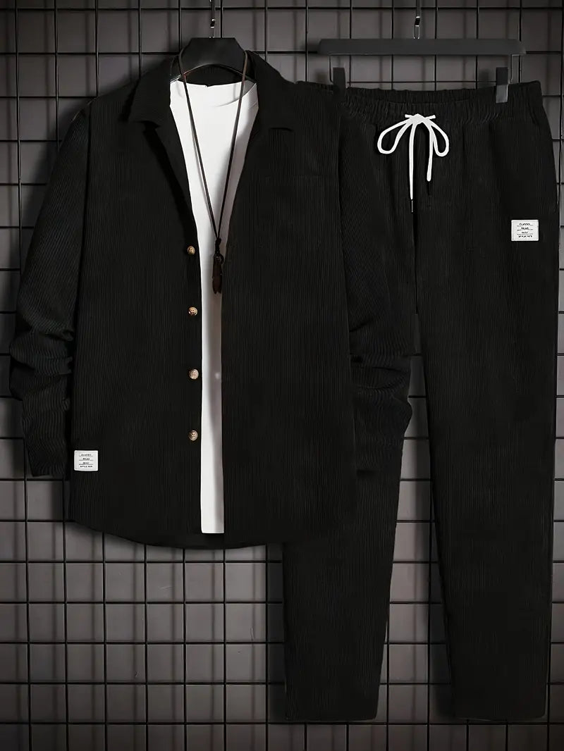 2pcs Men's Solid Corduroy Casual Outfits
