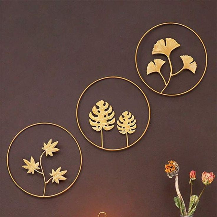 Anasay Golden Leaf Metal Wall Decor – Framed Metal Wall Sculpture for Living Room, Office