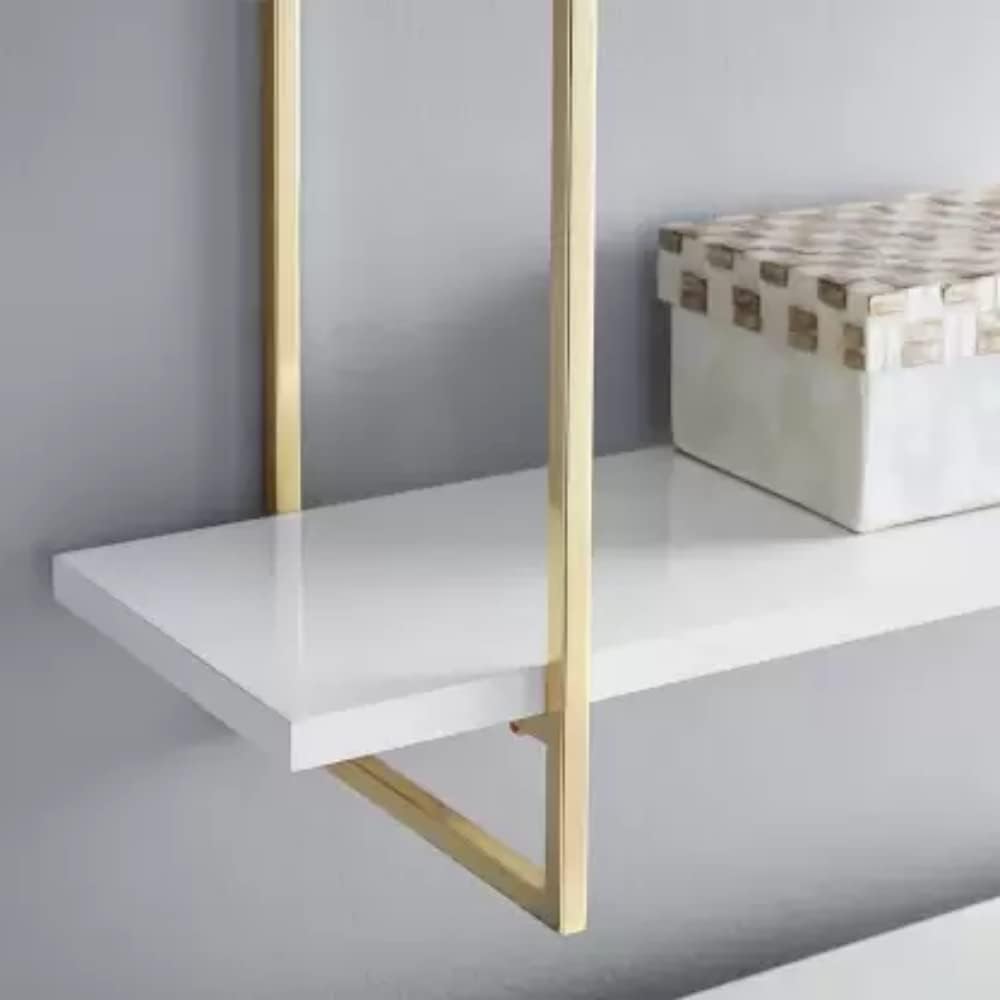 Anasay Three Tier Metal Shelves Wall Shelves, Wall Mounted for Bedroom, Living Room, Bathroom (Gold White)