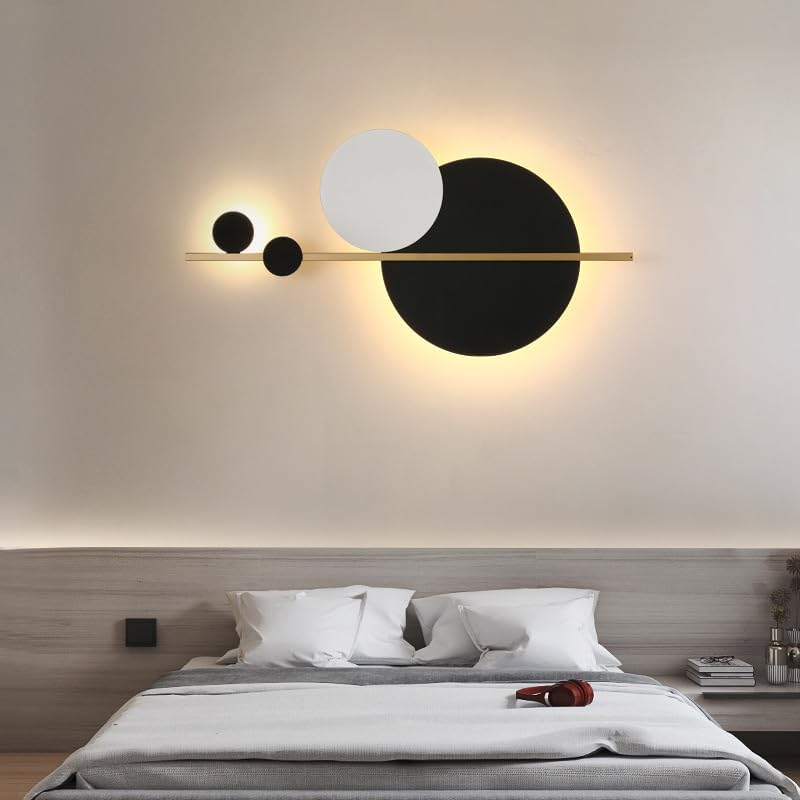 Anasay | LED Round Wall Art Lamp – Modern Black & Gold Accent Light with Warm White Glow