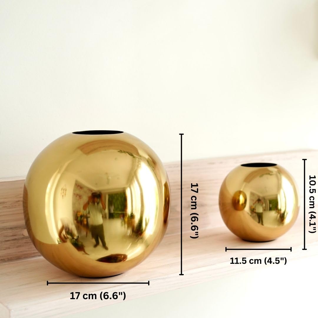 QC Anasay Golden Metal Vase for Table Decor Set of 2