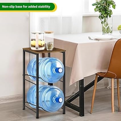 Anasay Water Bottle Storage Rack, 2-Tier Metal Stand with Wood Top, Holds Two 20L Bottles, Black