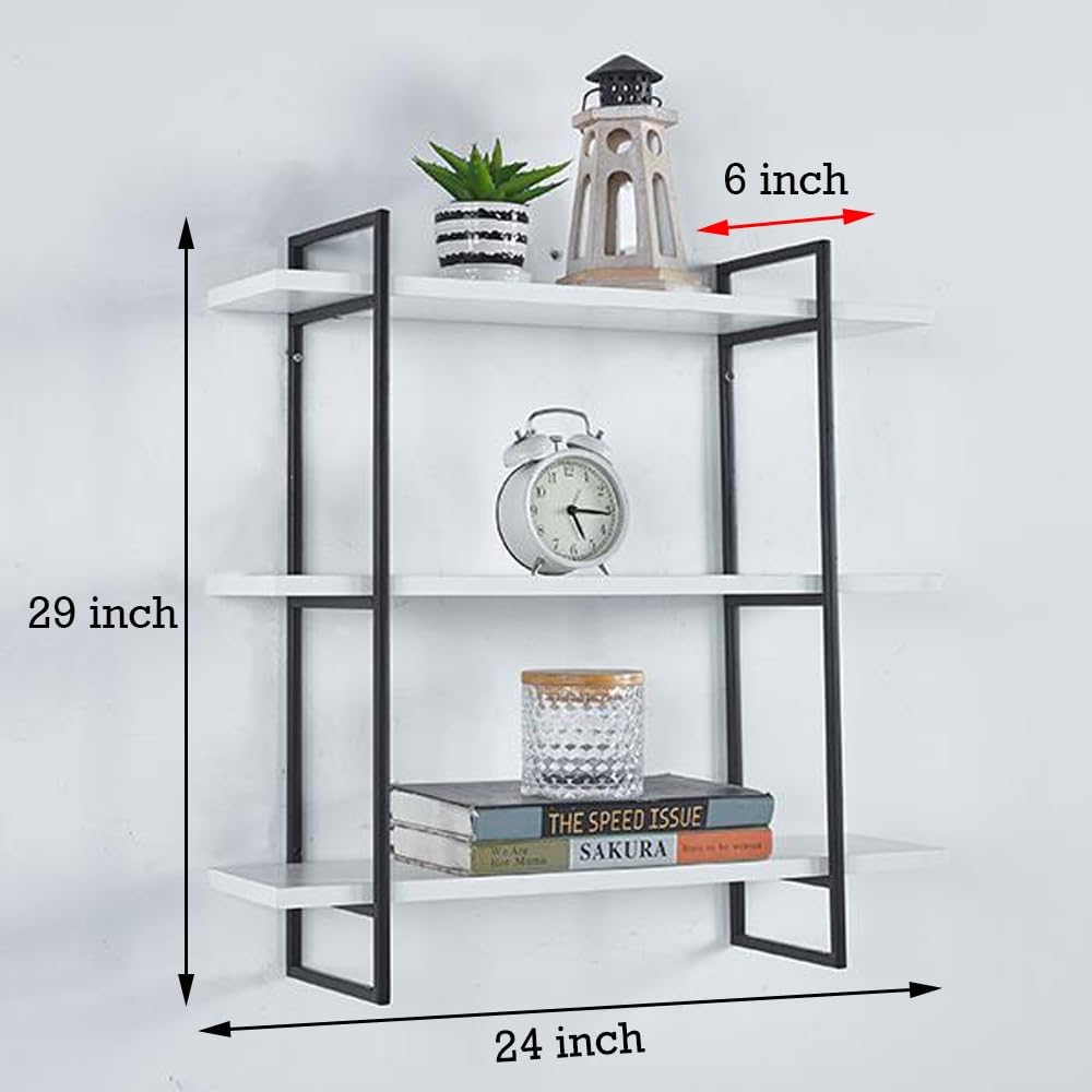 Anasay Three Tier Metal Shelves Wall Shelves, Wall Mounted for Bedroom, Living Room, Bathroom (Gold White)