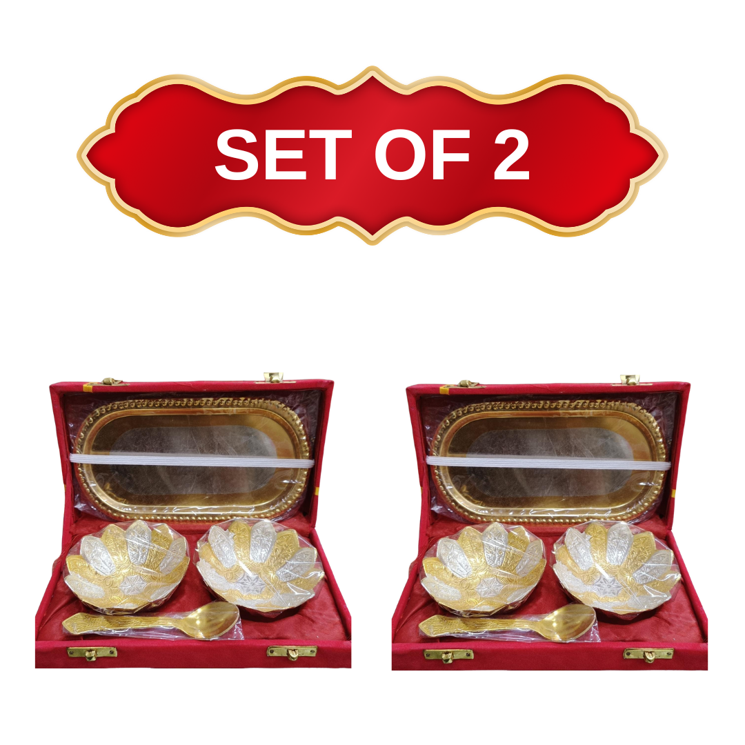 Premium Anasay BestCraft German Silver Floral Engraved Bowl & Spoon Set with Tray