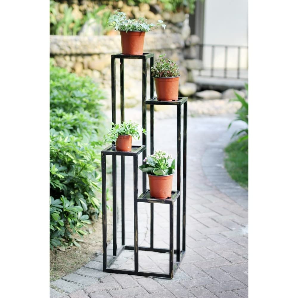 Anasay 4-Tier Pot Stand for Multiple Plants and Pots Stand, Indoor Shelf Holder Rack, Gardening Stand,Indoor Outdoor (Black Powder-coated) Pot Stand