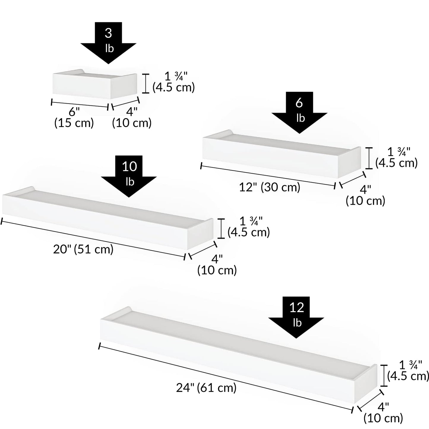 Anasay Modern Ledge Wall Shelves, Set of 4, White