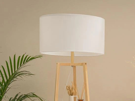 Wooden Floor Lamp with 3 Storage Shelves – Modern Décor