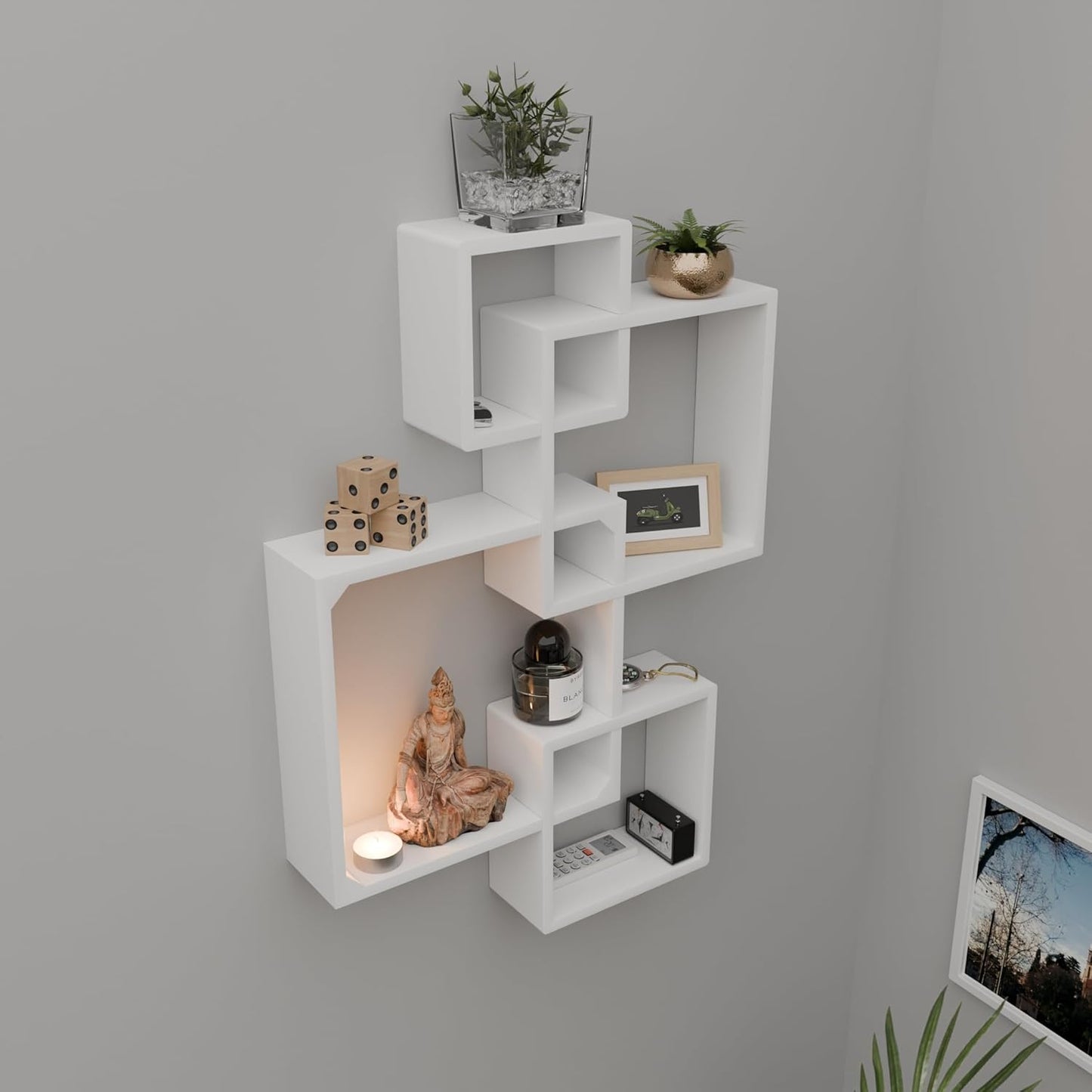 QC Anasay White Intersecting Cube Wall Shelf Set of 4