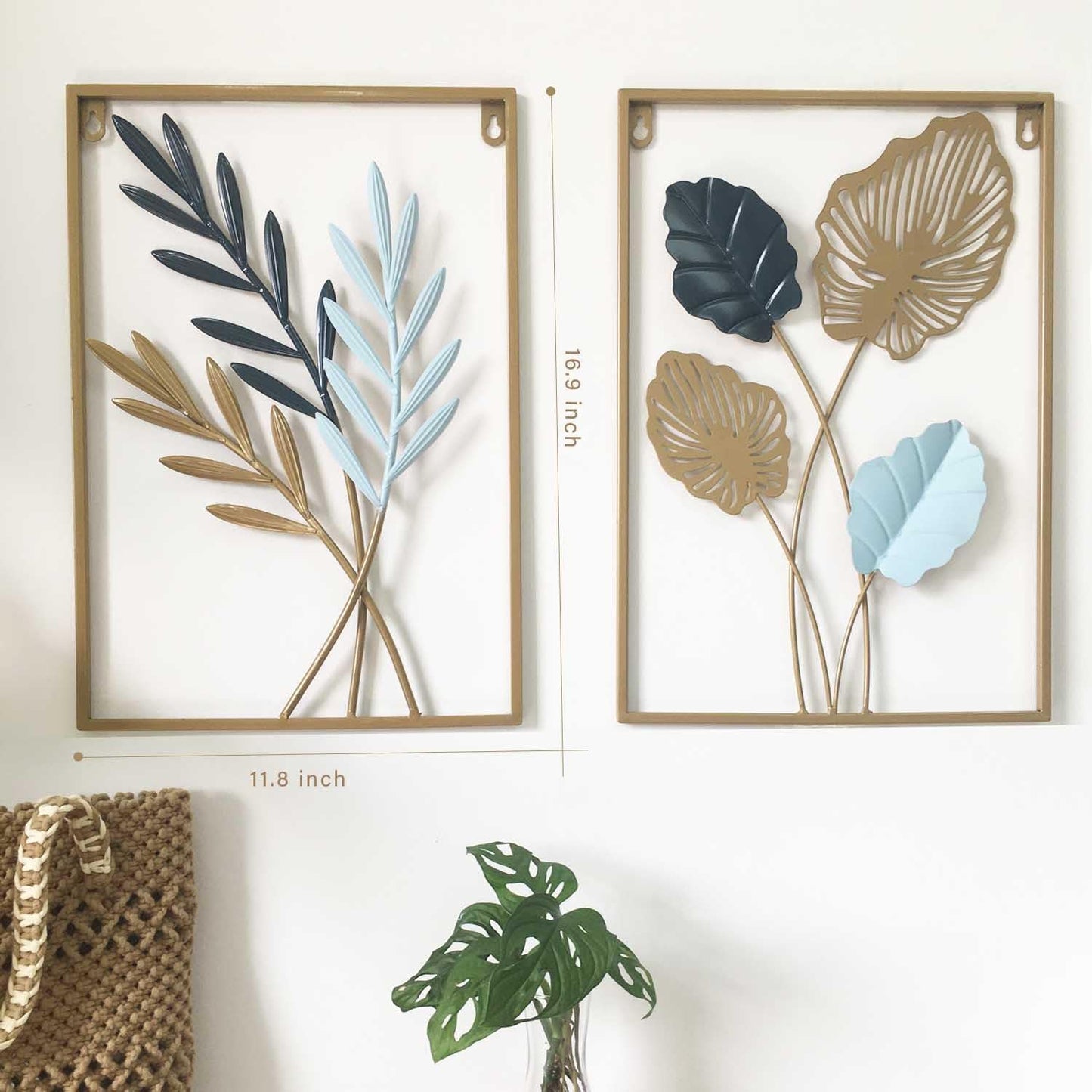 Anasay Sinixinato Nature Leaf Metal Wall Art – Modern 2-Piece Set for Living Room & Home Office