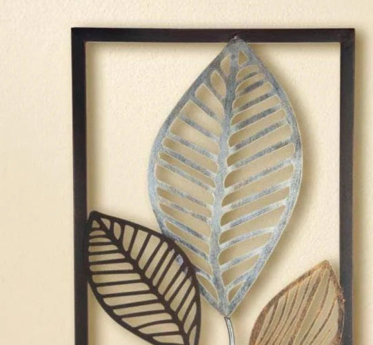 Anasay Metal Leaf Wall Relief – 2-Piece Nature-Inspired Wall Art with Gold, Silver & Brown Accents