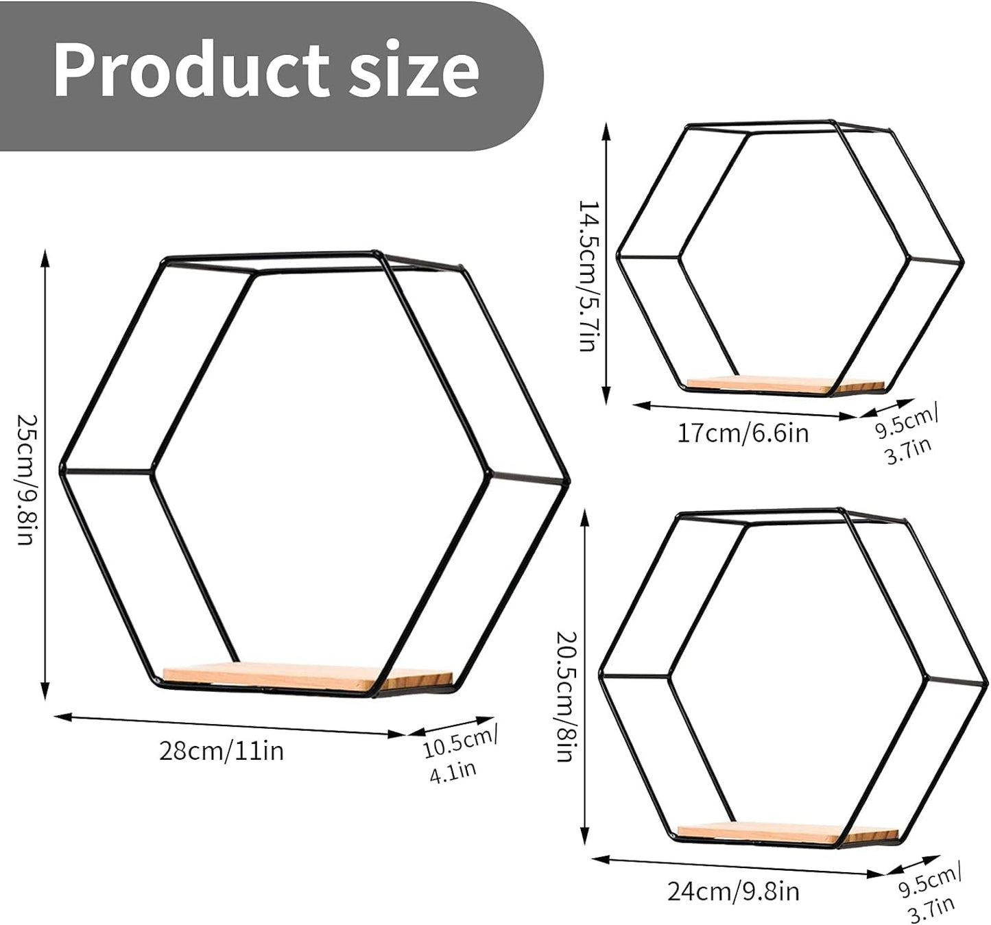 Anasay Hexagonal Wall Shelves, Storage Rack, Frame, Decoration, Wall Corner, Metal Shelf, Hexagonal Wall Shelf,