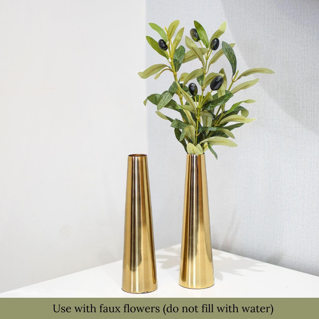 QC Anasay Golden Round Metal Flower Vase Set of 2