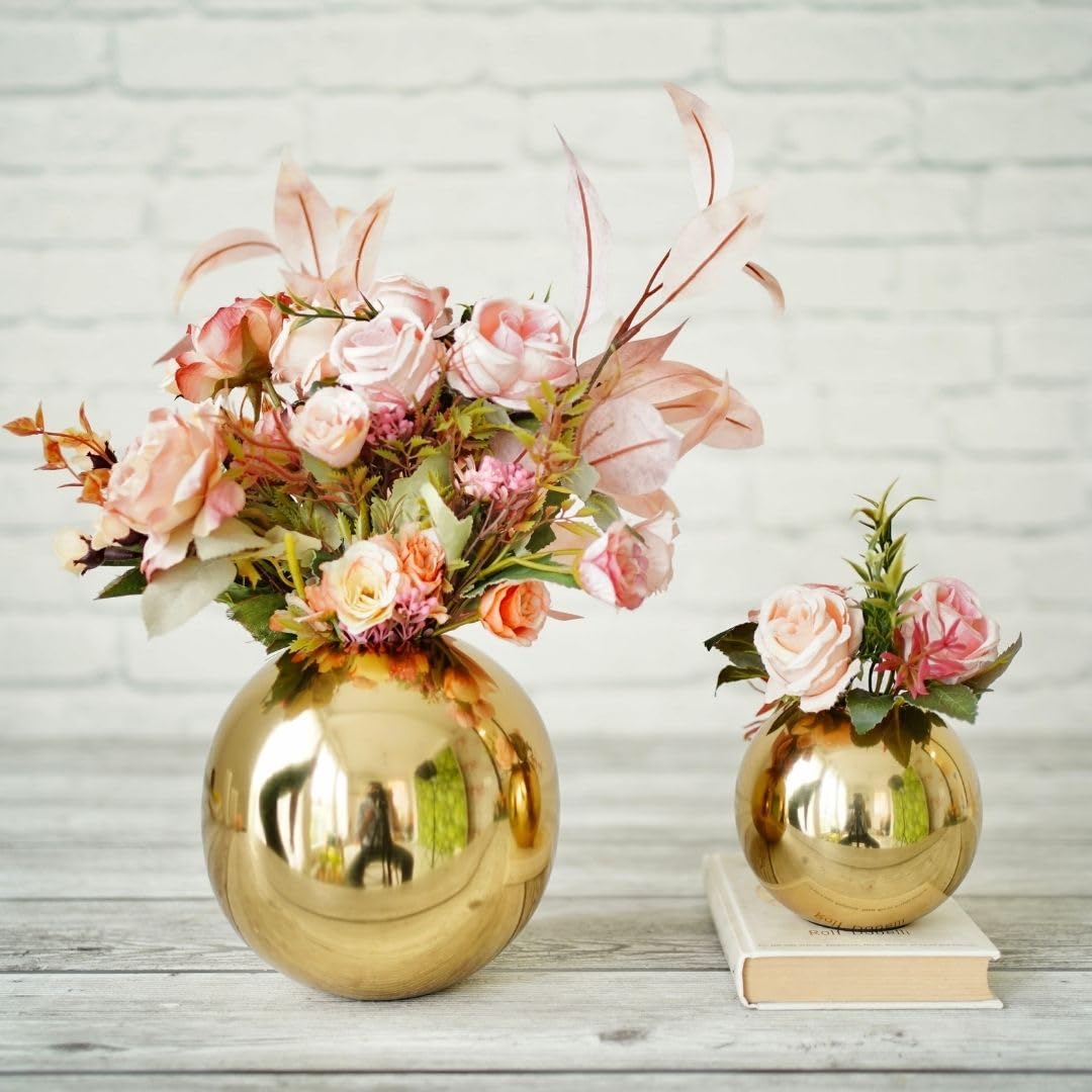 QC Anasay Golden Metal Vase for Table Decor Set of 2
