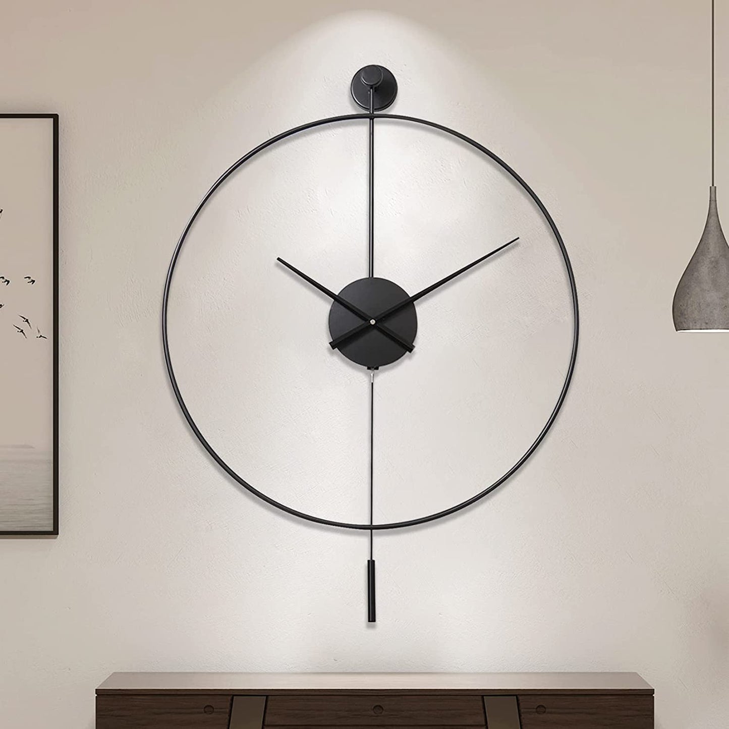 Anasay Deconet Classical Large Wall Clock – Silent Metal Clock with Pendulum for Living Room, Bedroom & Office (Black)