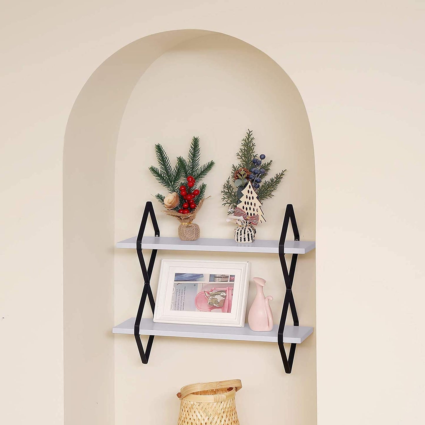 Anasay Modern White Wooden Shelves for Bathroom or Living Room