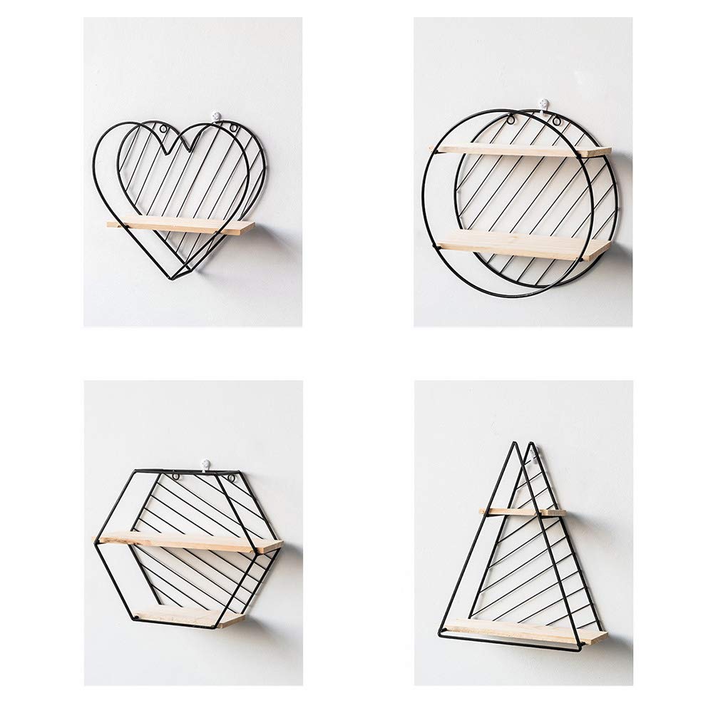 Anasay Floating Shelves Metal Wire Heart Shape Design Wall Mounted Display Shelves Wall Decor Storage Frame Display Shelving