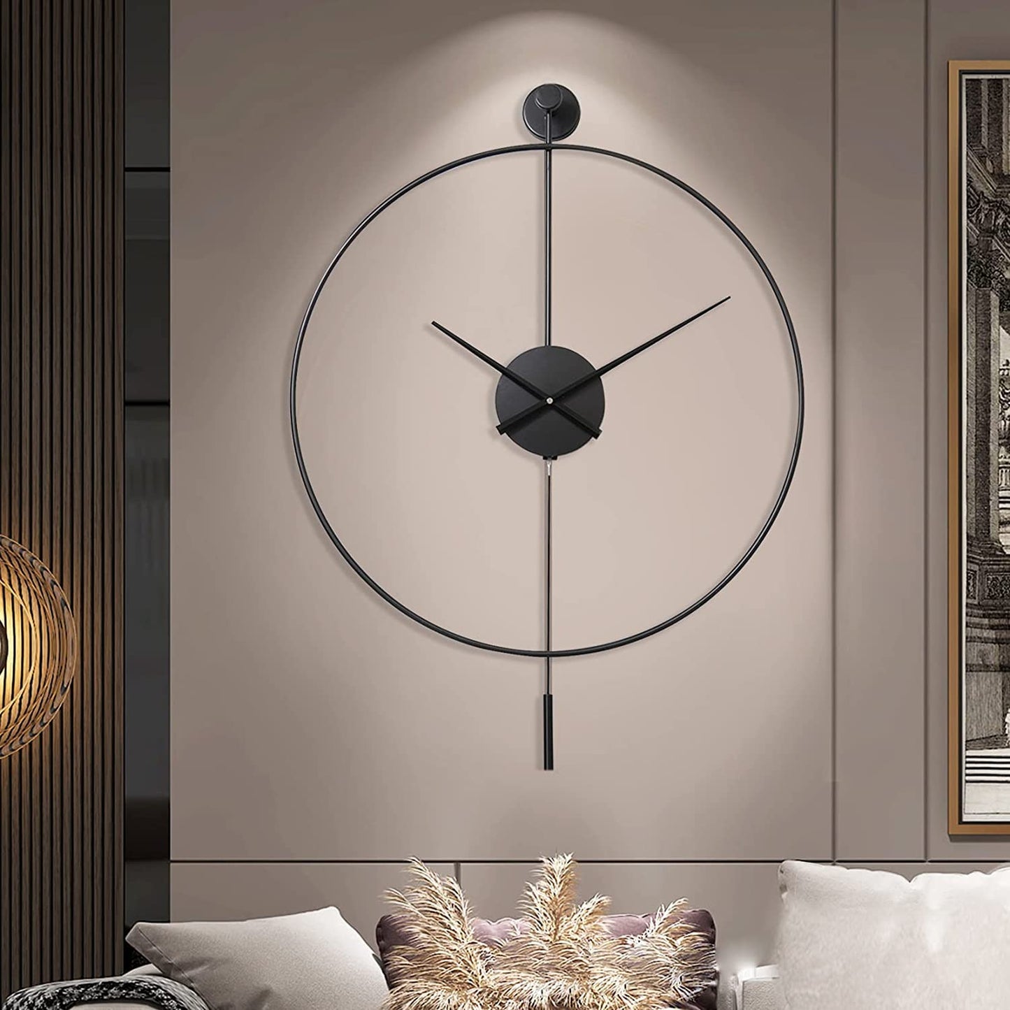 Anasay Deconet Classical Large Wall Clock – Silent Metal Clock with Pendulum for Living Room, Bedroom & Office (Black)