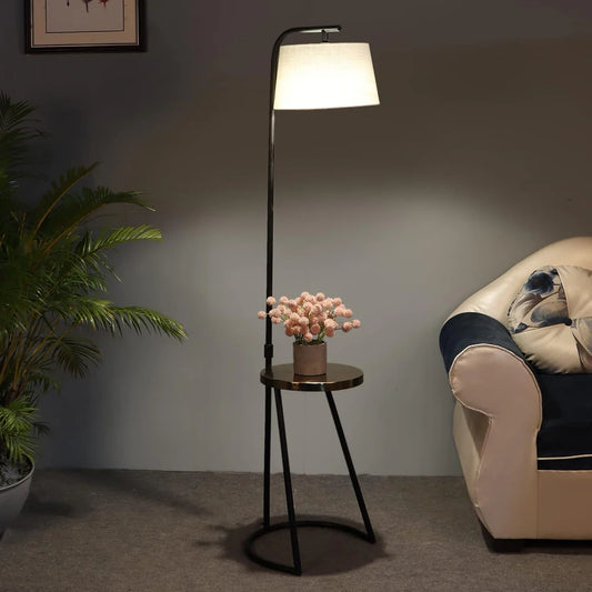 Contemporary Metallic Floor Lamp with Table