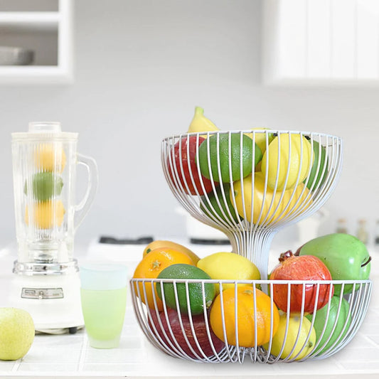 2 Tier Fruit Bowl | Countertop Fruit Storage Baskets - Double Layer Fruit & Vegetables Baskets for Storage