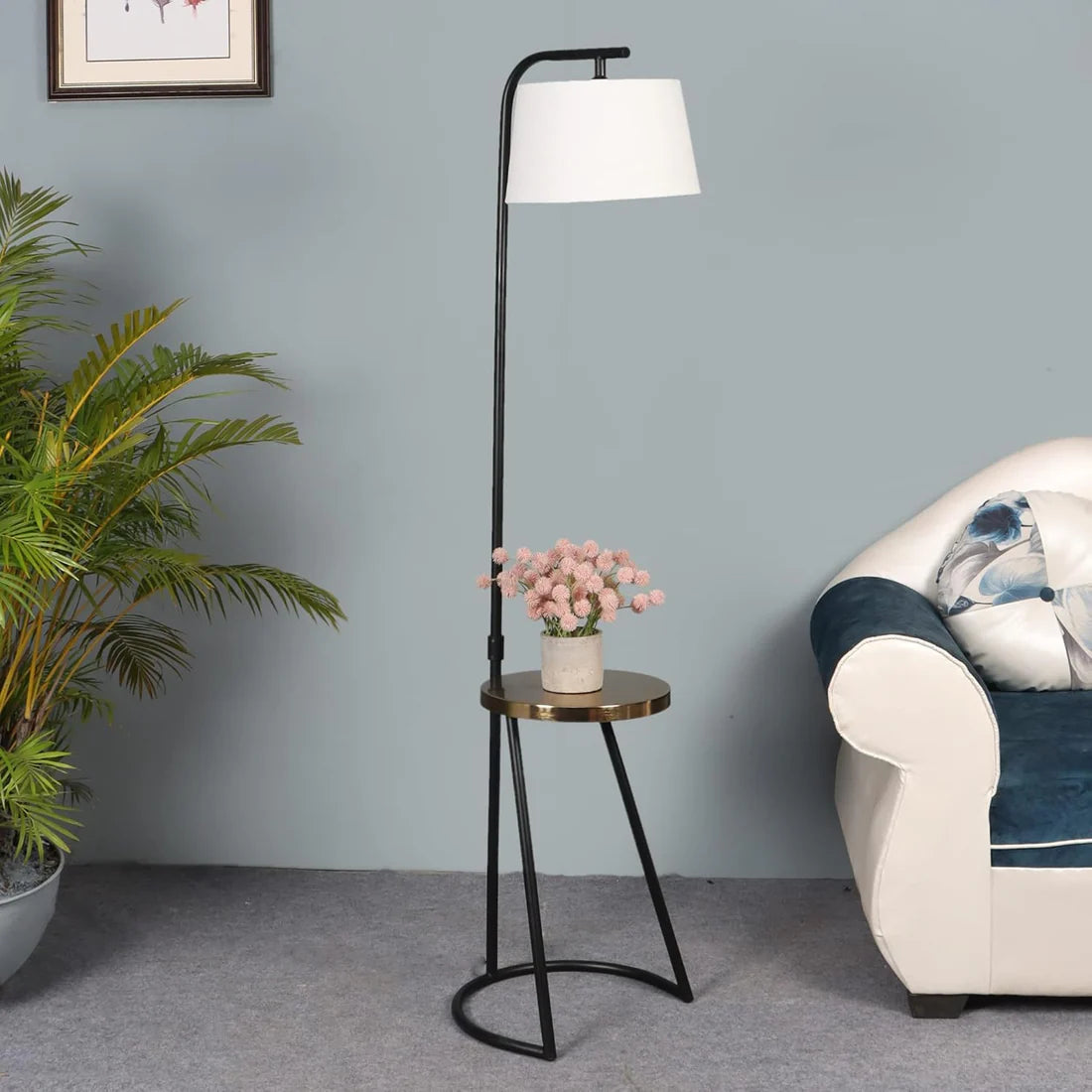 Contemporary Metallic Floor Lamp with Table