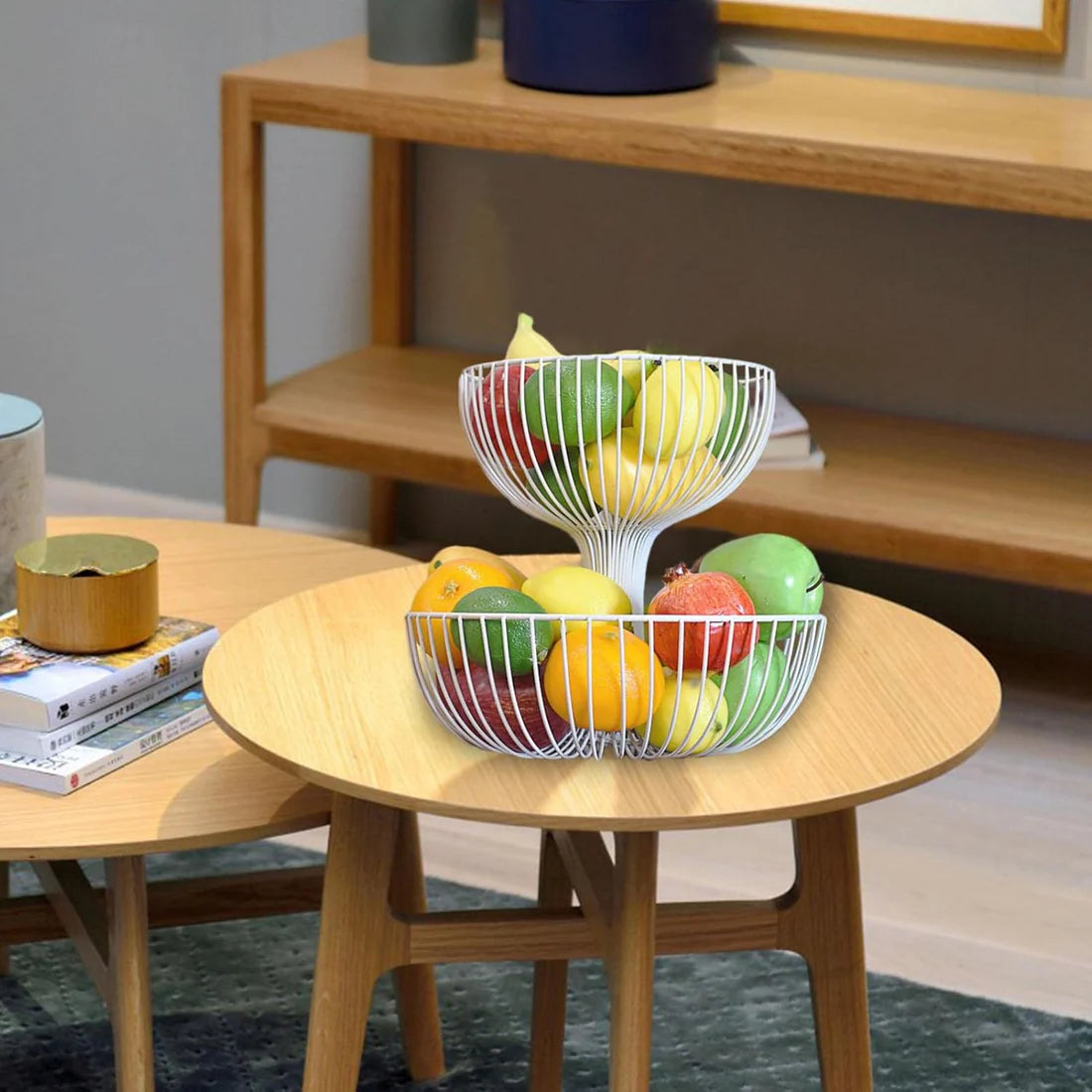 2 Tier Fruit Bowl | Countertop Fruit Storage Baskets - Double Layer Fruit & Vegetables Baskets for Storage