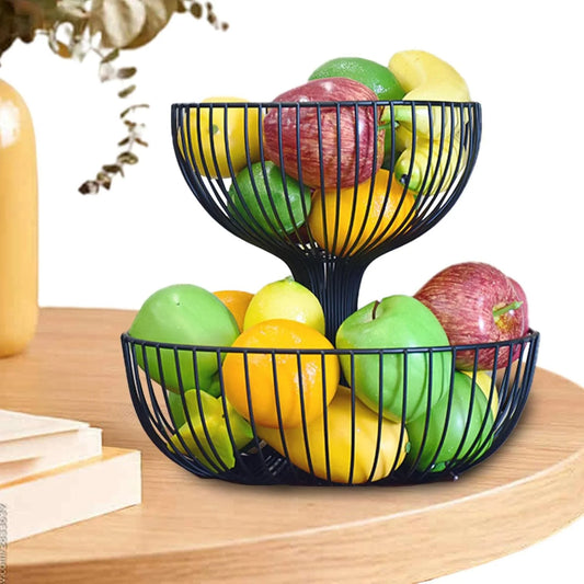 2 Tier Fruit Bowl | Countertop Fruit Storage Baskets - Double Layer Fruit & Vegetables Baskets for Storage