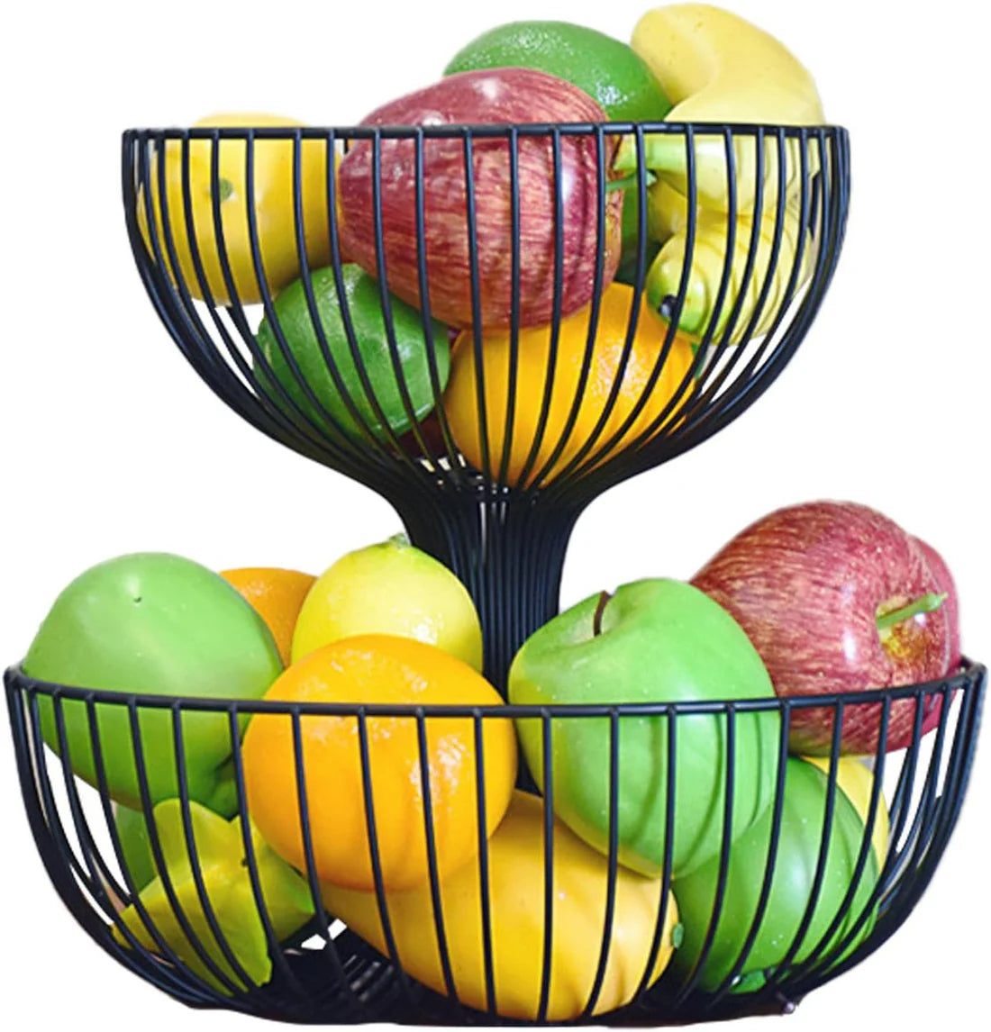 2 Tier Fruit Bowl | Countertop Fruit Storage Baskets - Double Layer Fruit & Vegetables Baskets for Storage