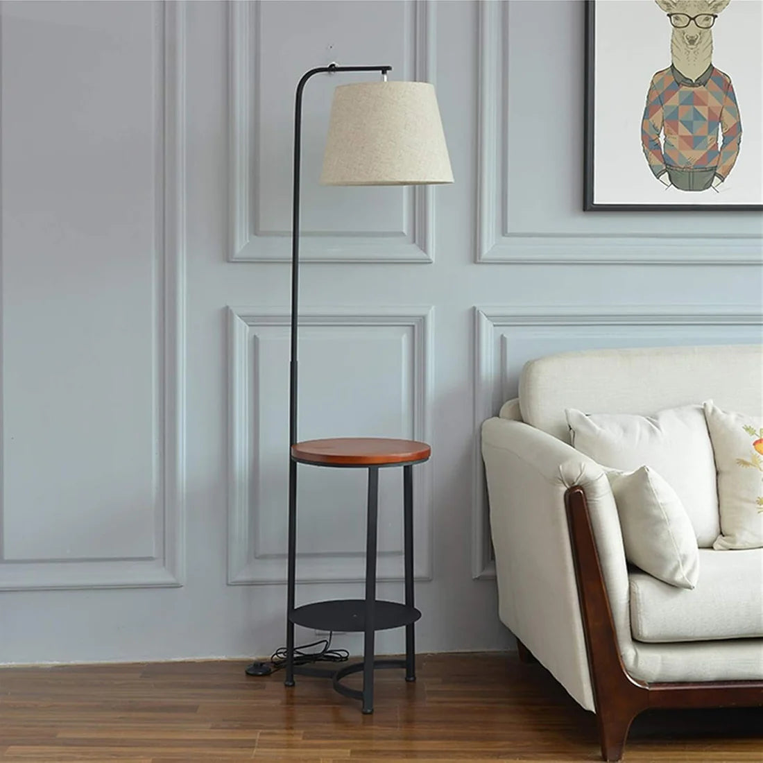 End Table with Lamp, Home Iron Floor Lamp, Floor Lamp with Storage Shelves