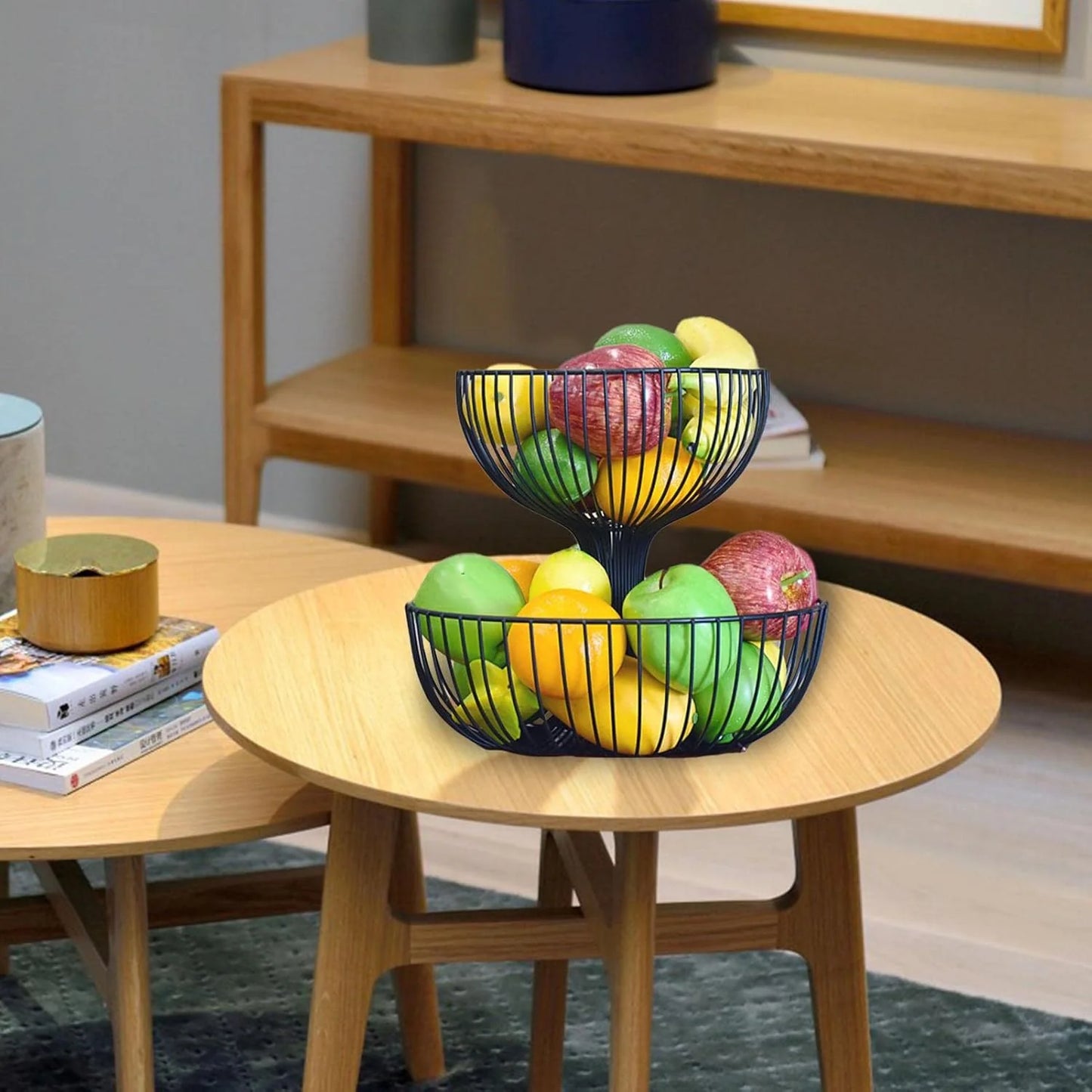 2 Tier Fruit Bowl | Countertop Fruit Storage Baskets - Double Layer Fruit & Vegetables Baskets for Storage