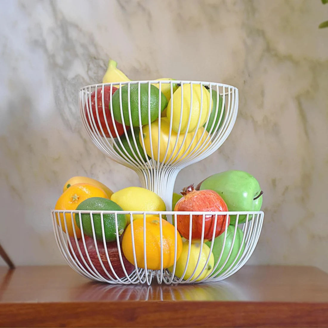 2 Tier Fruit Bowl | Countertop Fruit Storage Baskets - Double Layer Fruit & Vegetables Baskets for Storage