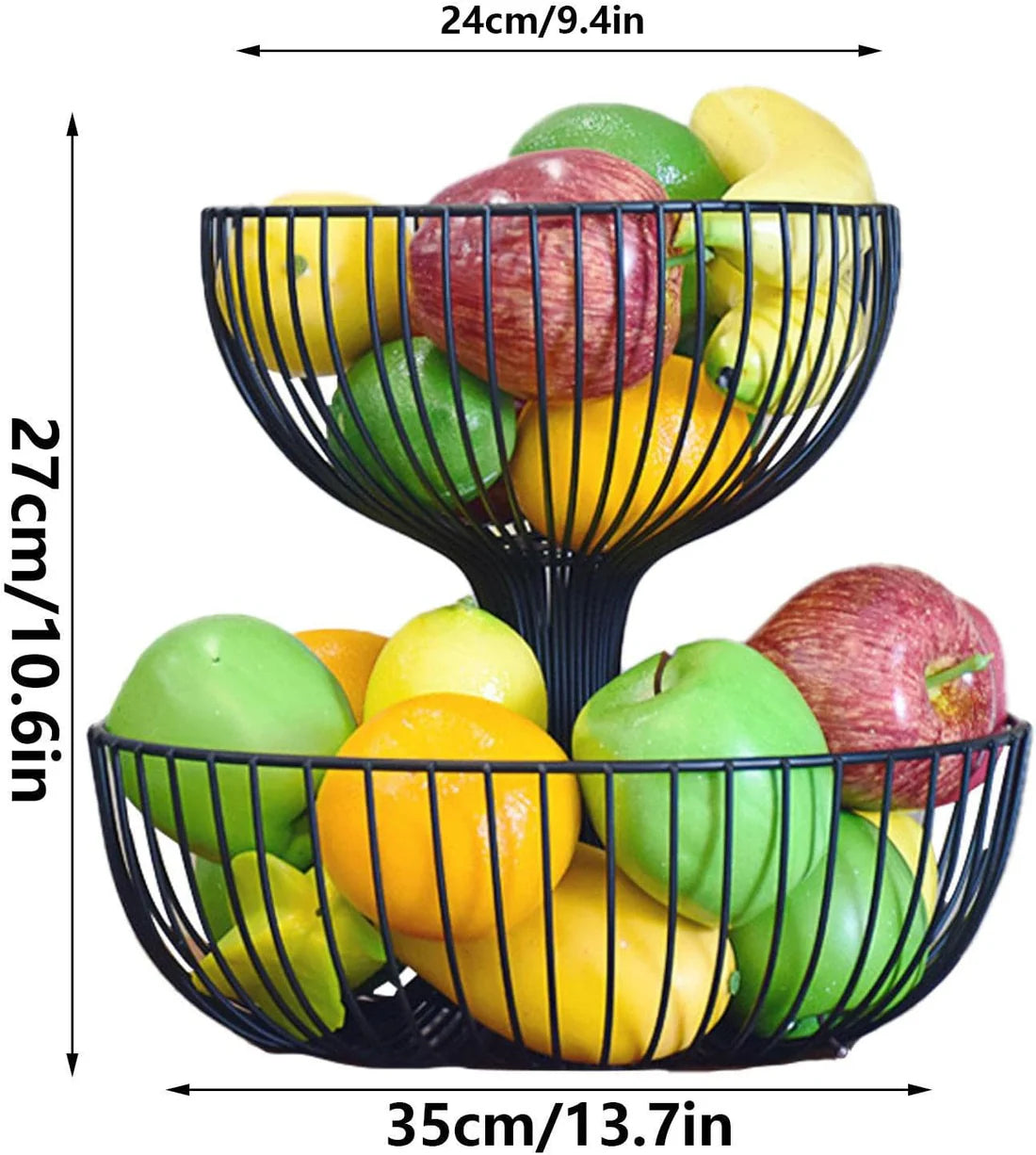 2 Tier Fruit Bowl | Countertop Fruit Storage Baskets - Double Layer Fruit & Vegetables Baskets for Storage