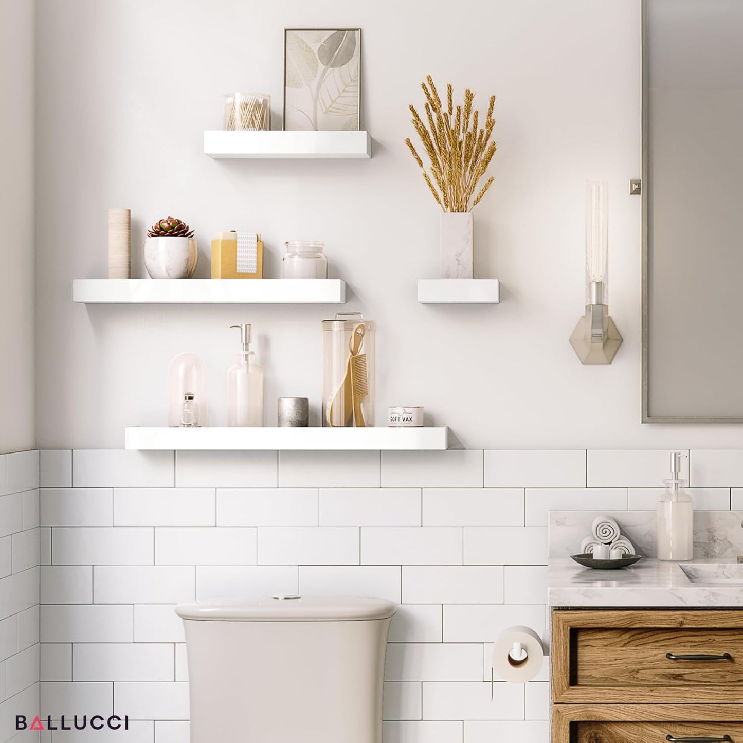 Anasay Modern Ledge Wall Shelves, Set of 4, White