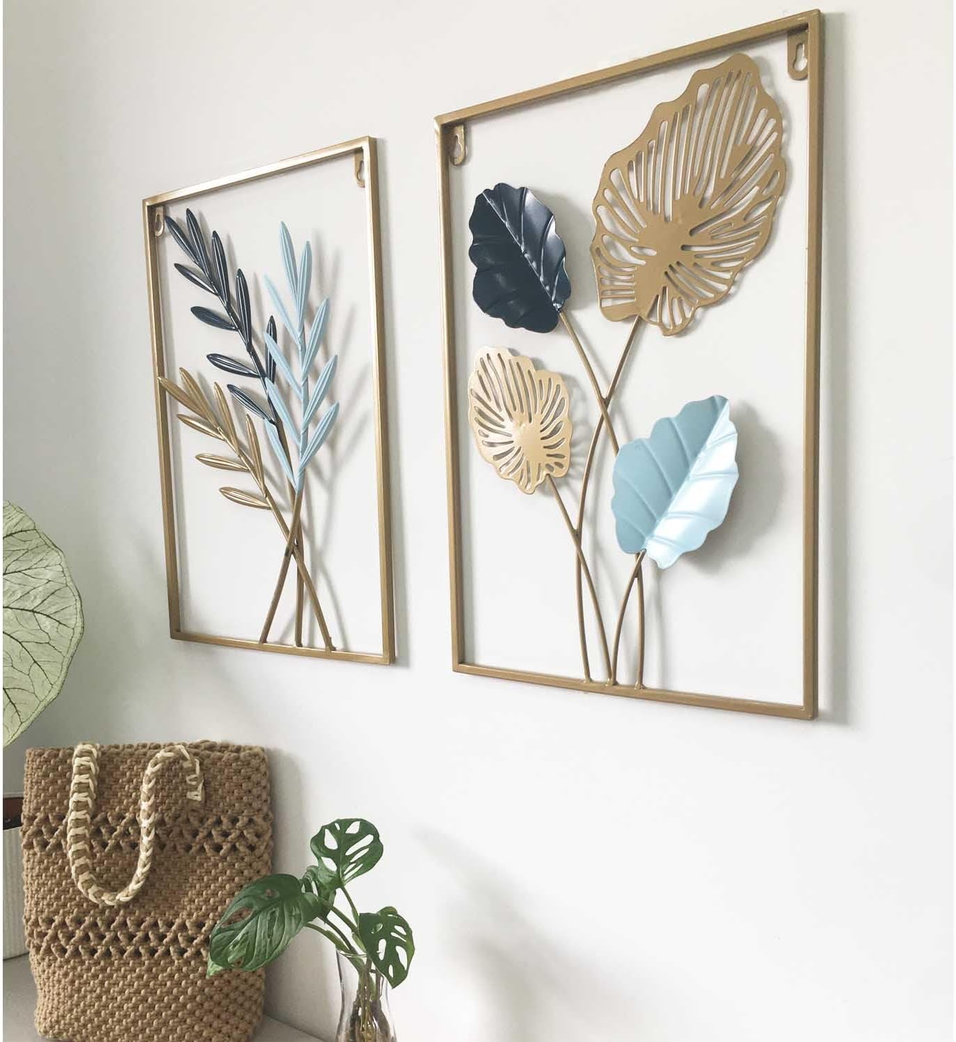 Anasay Sinixinato Nature Leaf Metal Wall Art – Modern 2-Piece Set for Living Room & Home Office