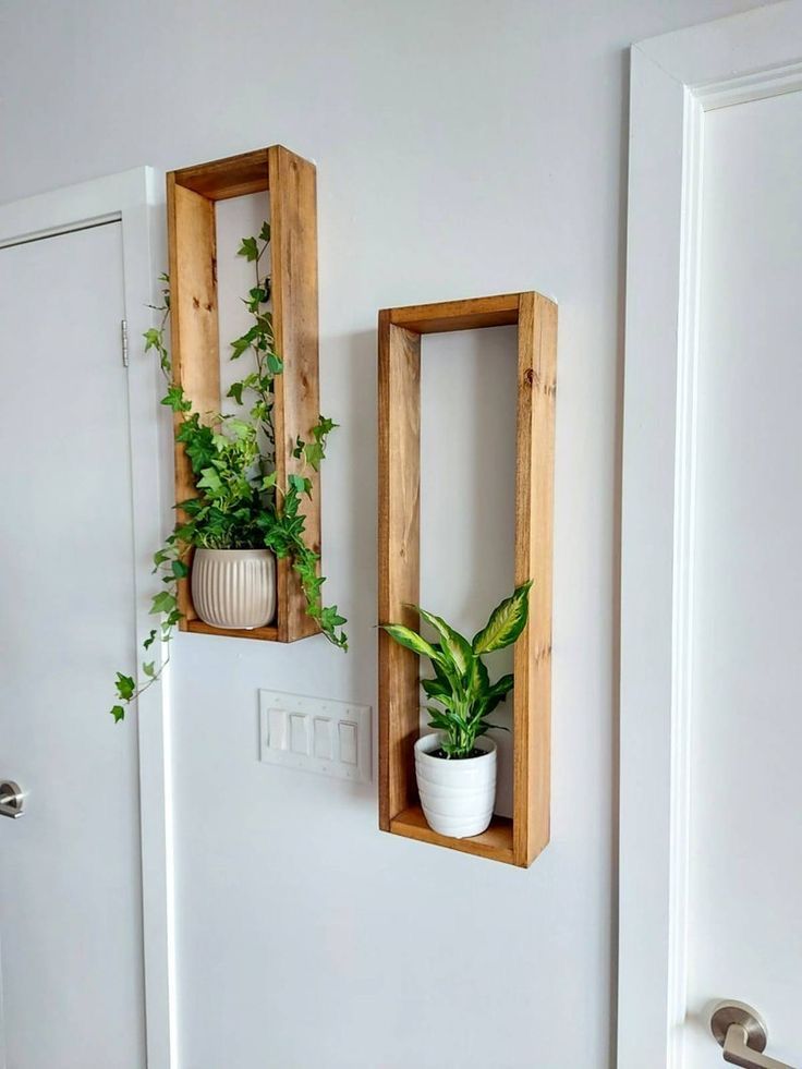 Anasay Rustic Wall-Mounted Wooden Plant Shelves for Home Decor – Indoor Hanging Display Solid Wood with Natural Finish Set of 2