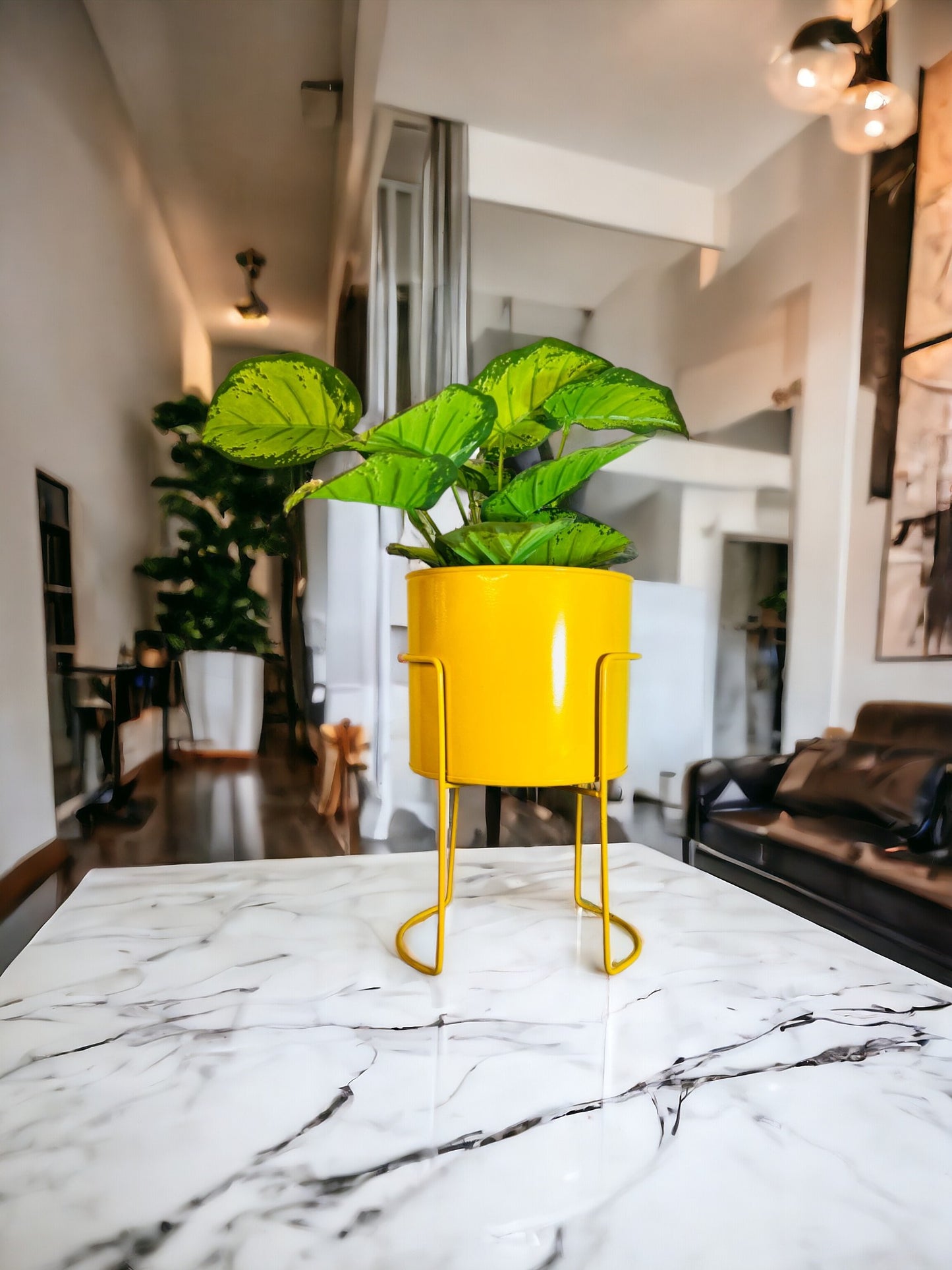Modern Metal Flower Stands Planter Stand with Planter Pot Yellow Color