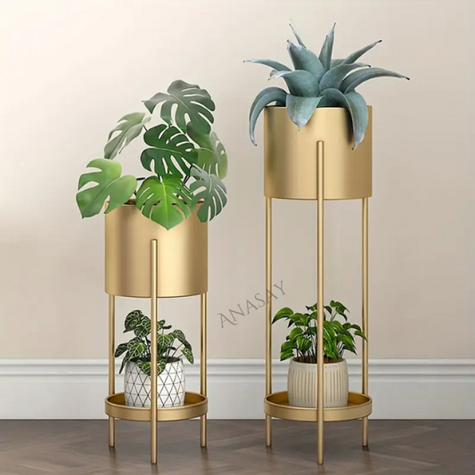 Modern Metal Floor Flower Stands Stand with Planter Set of-2