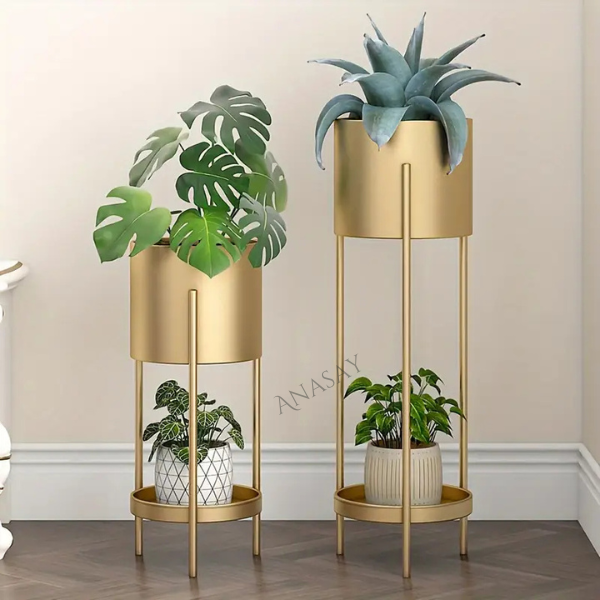 Modern Metal Floor Flower Stands Stand with Planter Set of-2