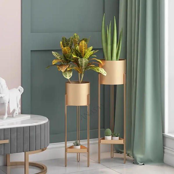 Modern Metal Floor Flower Stands Stand with Planter Set of-2