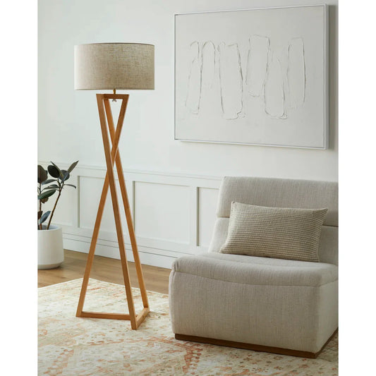 Modern Light Wood Tripod Floor Lamp