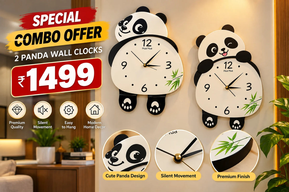 Cute Panda Wall Clock – Combo Pack