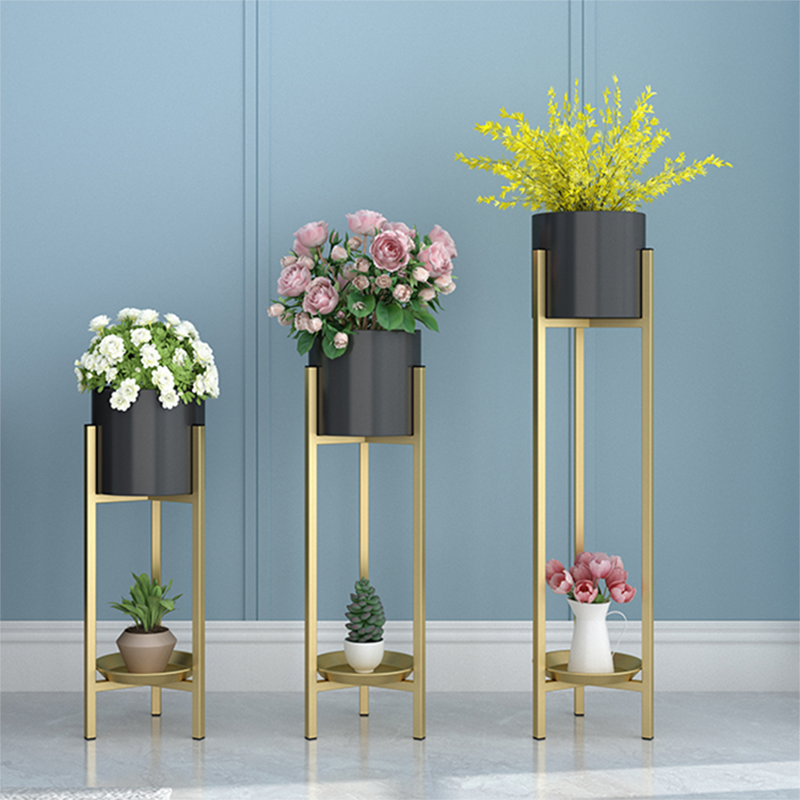 set of 3 indoor plant stands Modern Metal Floor Flower Stands Planter Stand with Planter Pot -Set o – Anasay