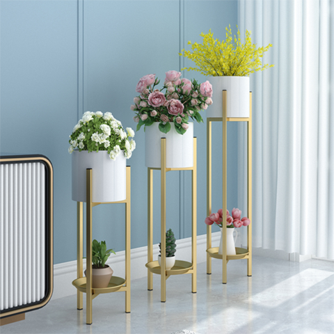 metal plant pot stand indoor Modern Metal Floor Flower Stands Planter Stand with Planter Pot -Set o – Anasay