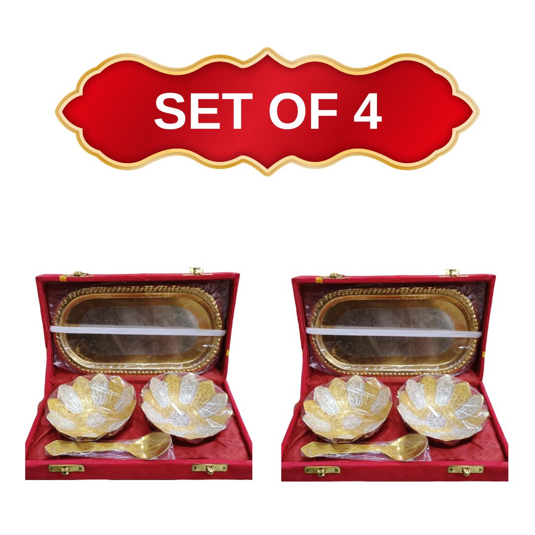 Premium Anasay BestCraft German Silver Floral Engraved Bowl & Spoon Set with Tray