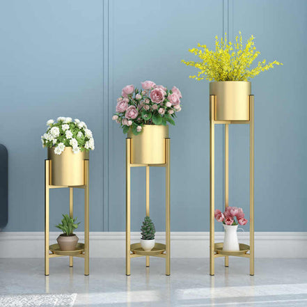 metal plant pot stands Modern Metal Floor Flower Stands Planter Stand with Planter Pot -Set of 3)