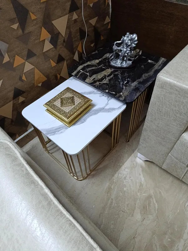 Black & White Coffee Table With Wooden Top Set of 2