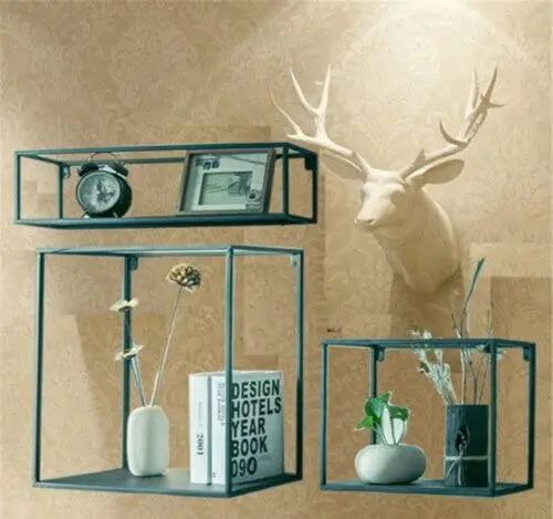 Anasay Lifestyle Modern Wall Mount Storage Shelf CD Media Storage Rack Metal 3 Set Cube