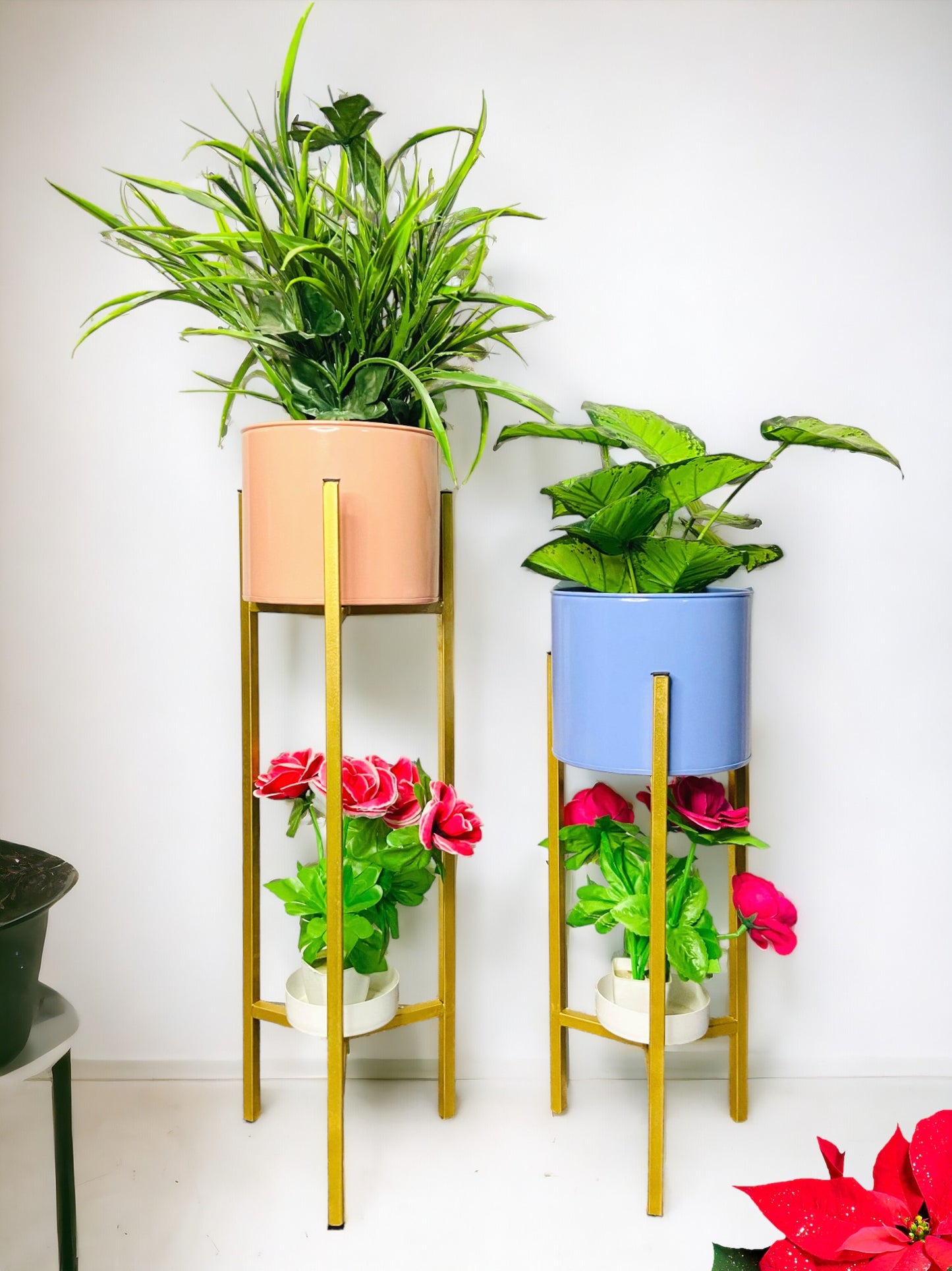Modern Metal Floor Flower Stands Stand with Planter Set of-2