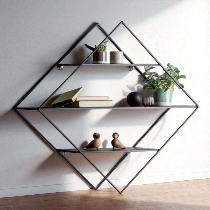 Anasay DDecorware Modern Iron Square Shaped Shelf , Shelves- 3 Iron Wall Shelf (Number of Shelves - 3, Black)